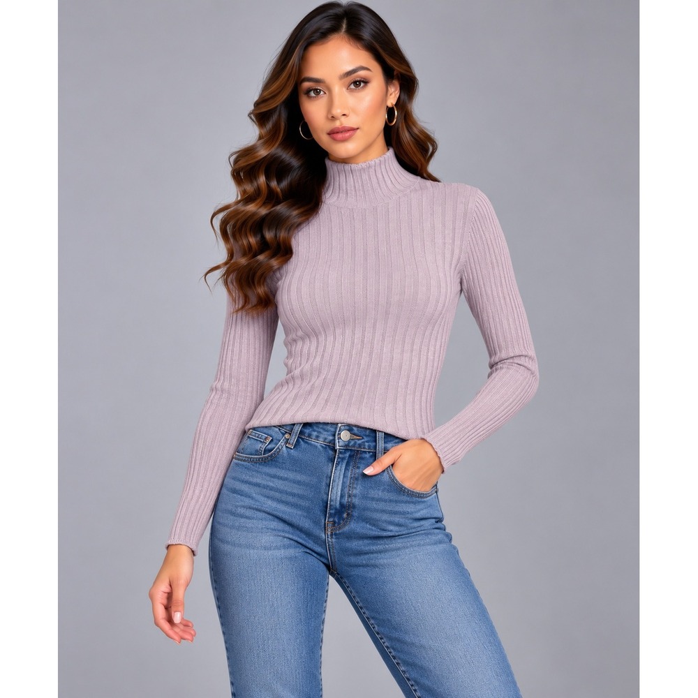 White House Black Market Mock Neck Sweater Womens S Lilac New Cashmere Blend Rib